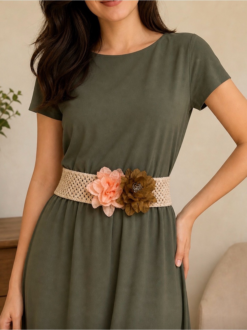 Pink and Brown Floral Stretch Belt